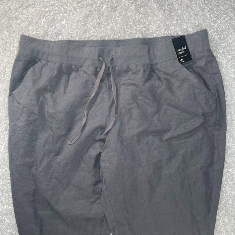 NWT NY & Co Womens Gray Linen Blend Jogger Pant Sz XL Beachy Casual Leisure - Picture 3 of 11